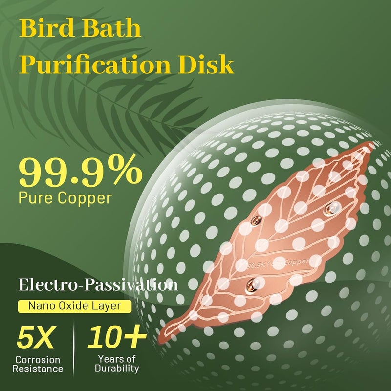 Niteguy Bird Bath Copper Disk,Bird Bath Purification Disk 0.6mm Reinforced 99.99% Pure Copper Cleaning Disk with 3-Point Support,Fits Outdoor Birdbath & Bowl,Provide Safe Clean Water,Leaf-2Pcs - Image 3